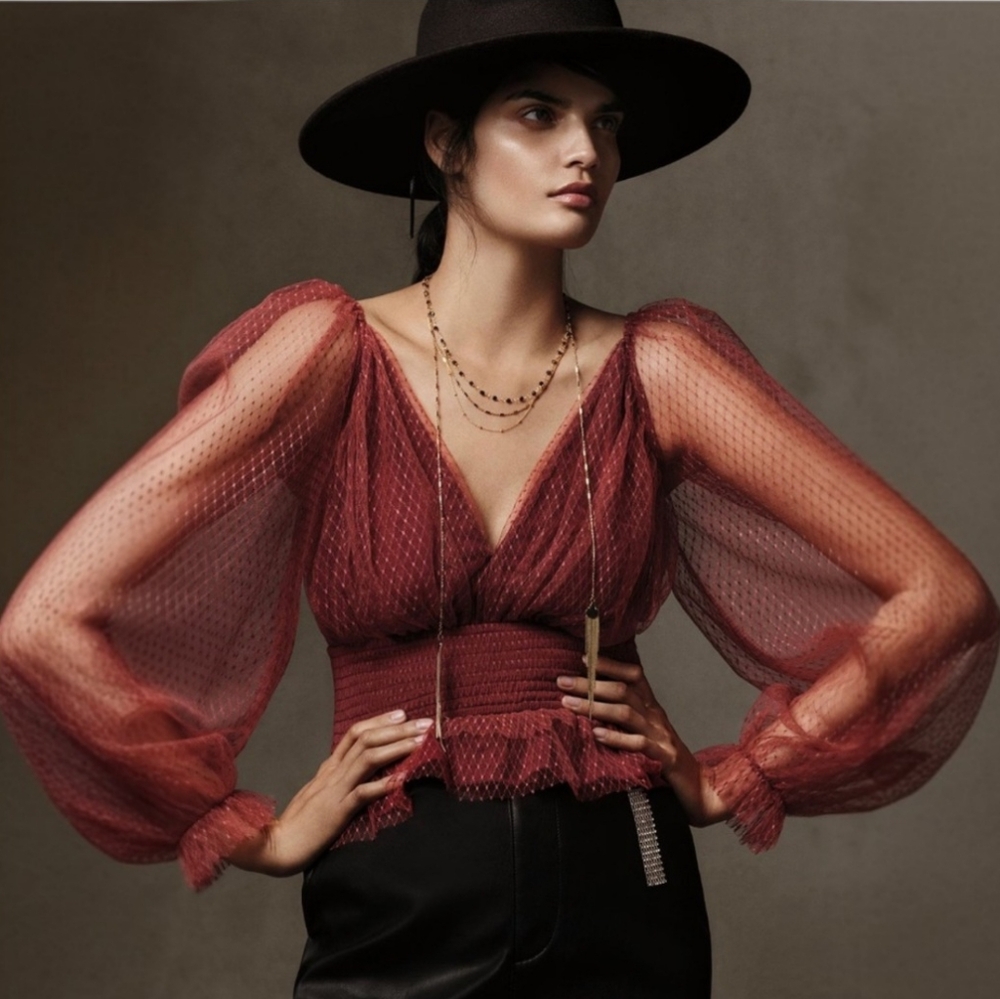 Anthropologie Red Sheer Blouse